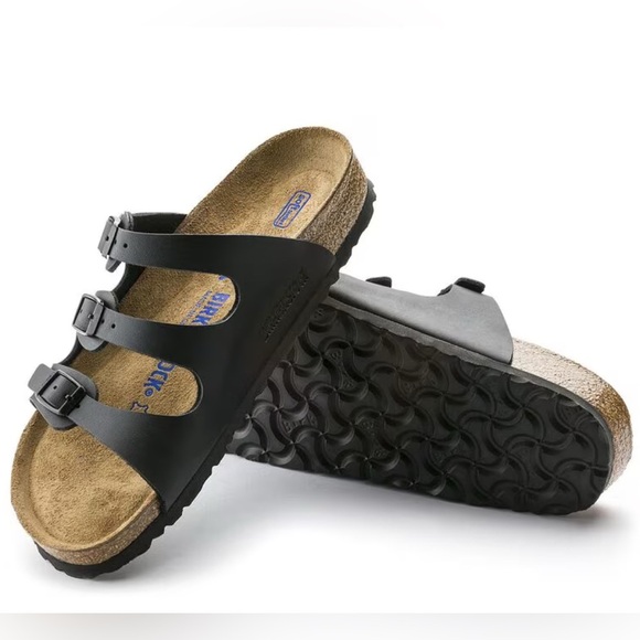 Birkenstock Florida Birko Flor Soft Footbed - Black sandals women’s  size 9 - Picture 2 of 11